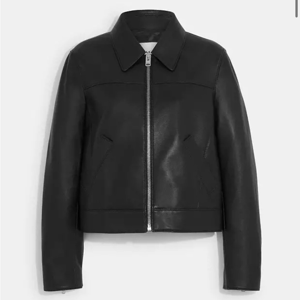 Coach Black Leather Zip Up Jacket
